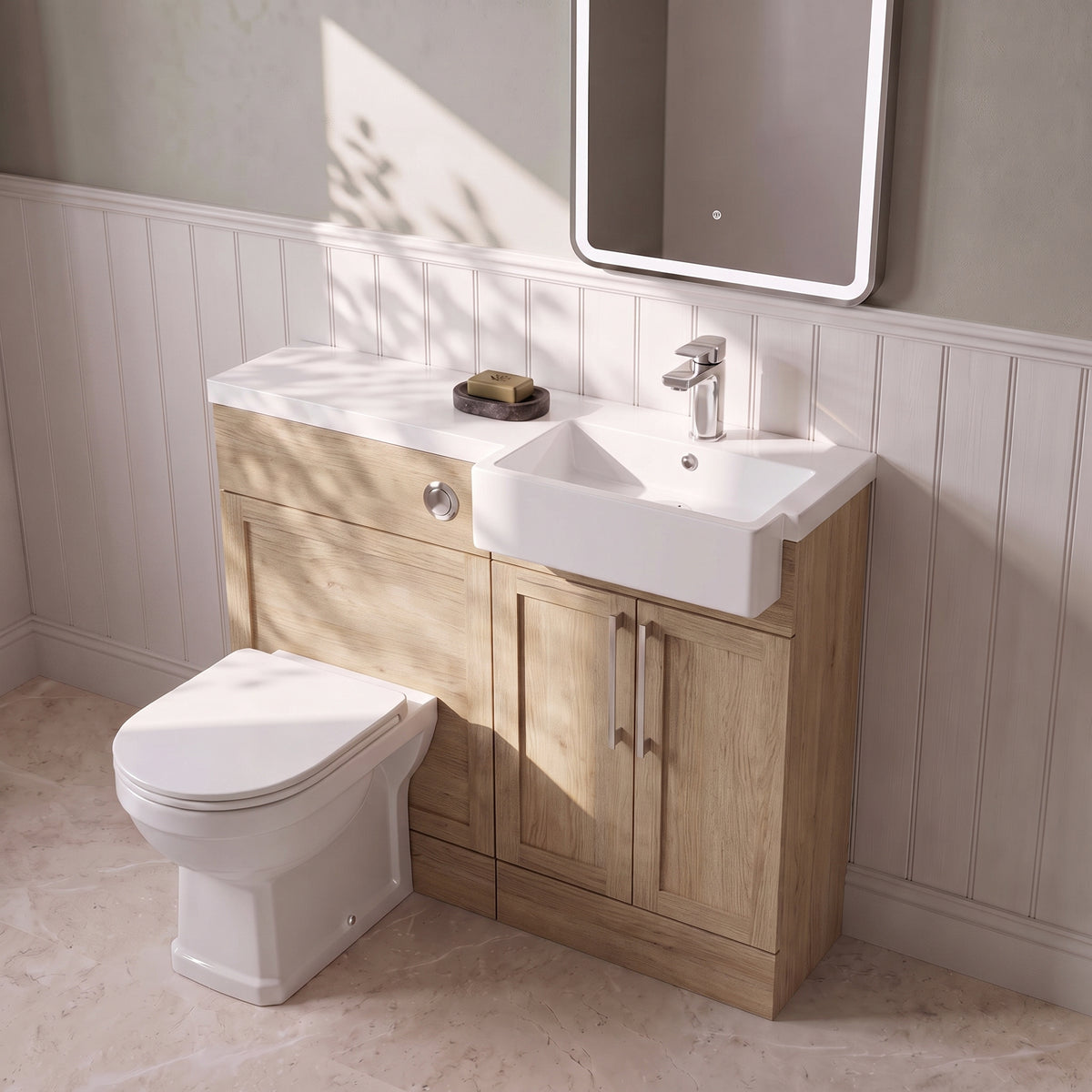 Fairford Union Style Shaker Dark Oak 1000mm Square Semi Recessed Basin Right Hand Combination Pack