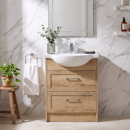 Fairford Union Style Shaker Dark Oak 600mm Full Depth 2 Drawer Vanity Unit