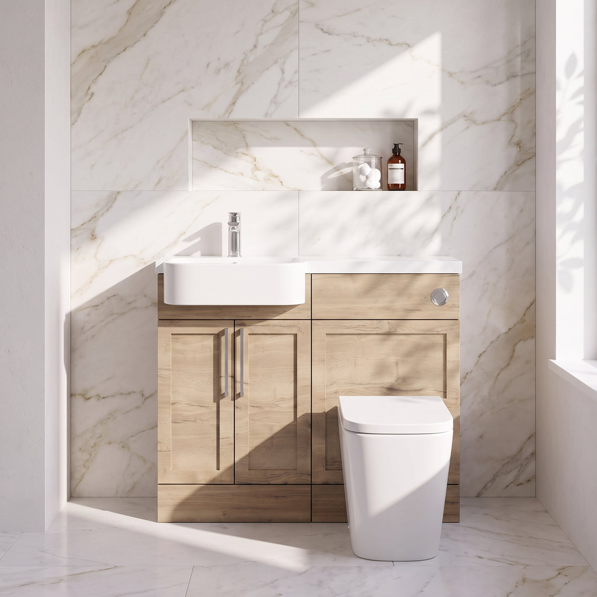 Fairford Union Style Shaker Dark Oak 1000mm Round Semi Recessed Basin Left Hand Combination Pack