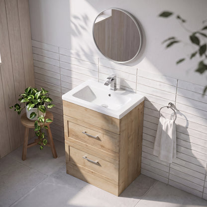 Fairford Union Style Shaker Dark Oak 600mm Full Depth 2 Drawer Vanity Unit