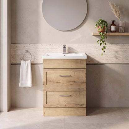 Fairford Union Style Shaker Dark Oak 600mm Full Depth 2 Drawer Vanity Unit