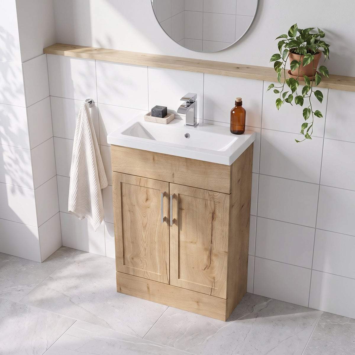 Fairford Union Style Shaker Dark Oak 600mm Slimline Vanity Unit
