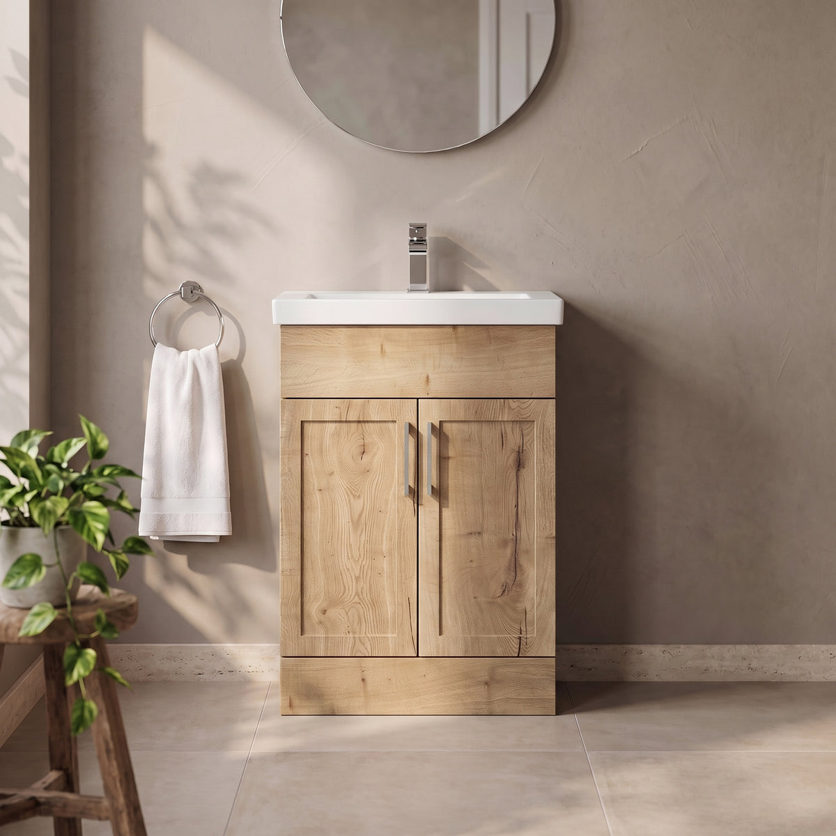 Fairford Union Style Shaker Dark Oak 600mm Slimline Vanity Unit