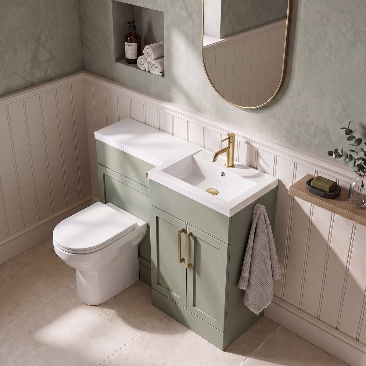 Fairford Union Style Shaker Matt Lux Green 1000mm L Shape Right Hand Combination Pack