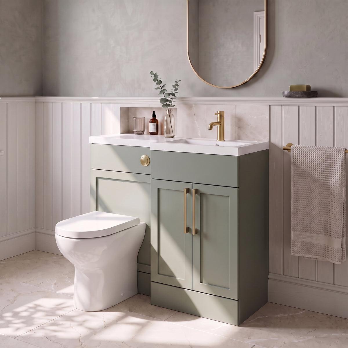 Fairford Union Style Shaker Matt Lux Green 1000mm L Shape Right Hand Combination Pack