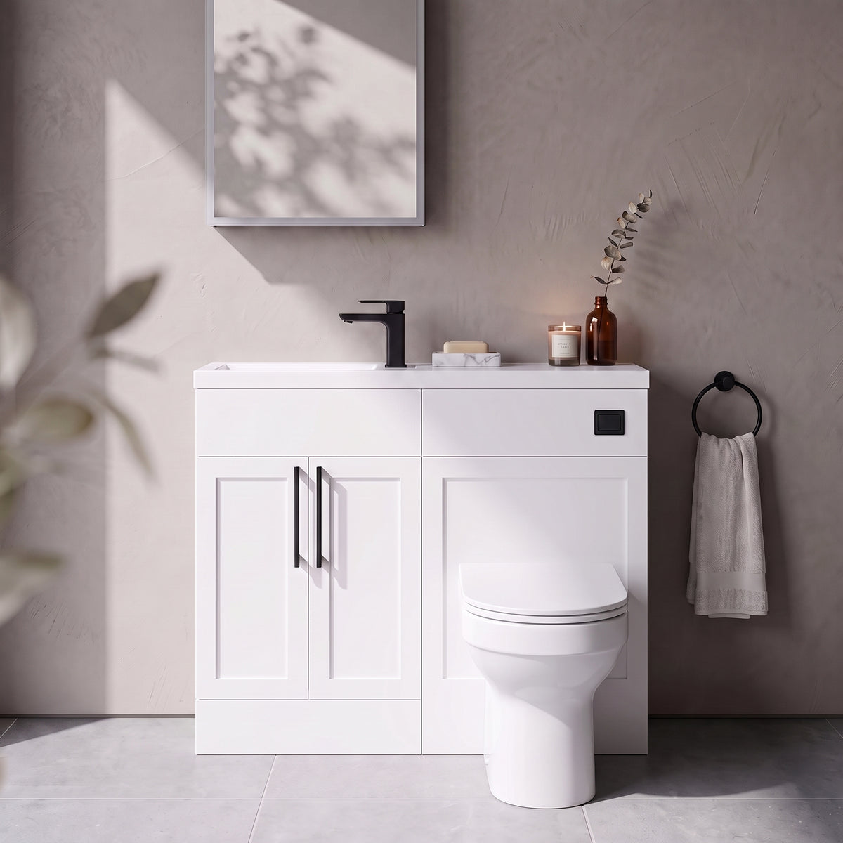 Fairford Union Style Shaker Matt White 1000mm Slimline Combination Pack