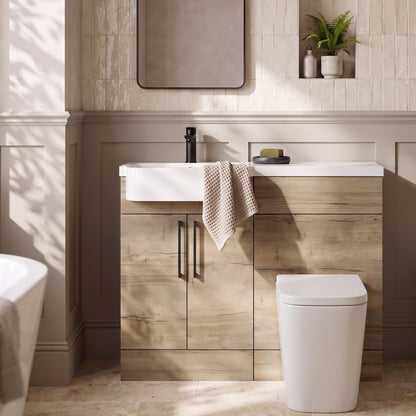 Fairford Union Style Slab Dark Oak 1000mm Round Semi Recessed Basin Left Hand Combination Pack