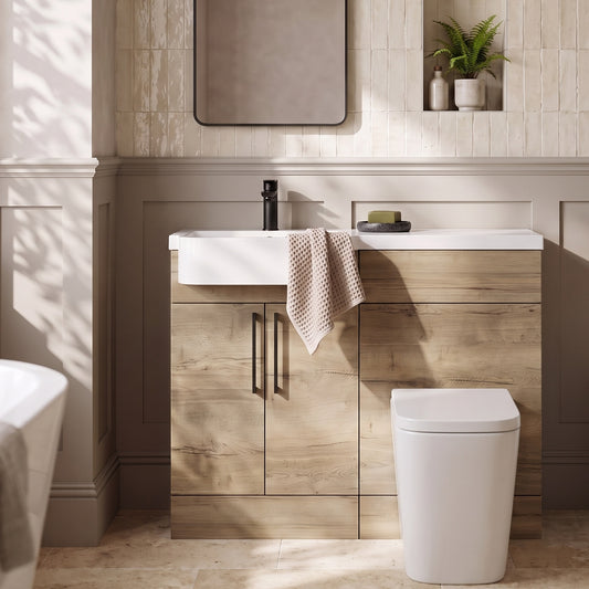 Fairford Union Style Slab Dark Oak 1000mm Round Semi Recessed Basin Left Hand Combination Pack