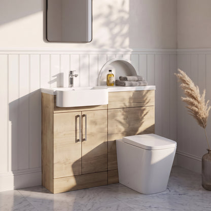 Fairford Union Style Slab Dark Oak 1000mm Round Semi Recessed Basin Left Hand Combination Pack