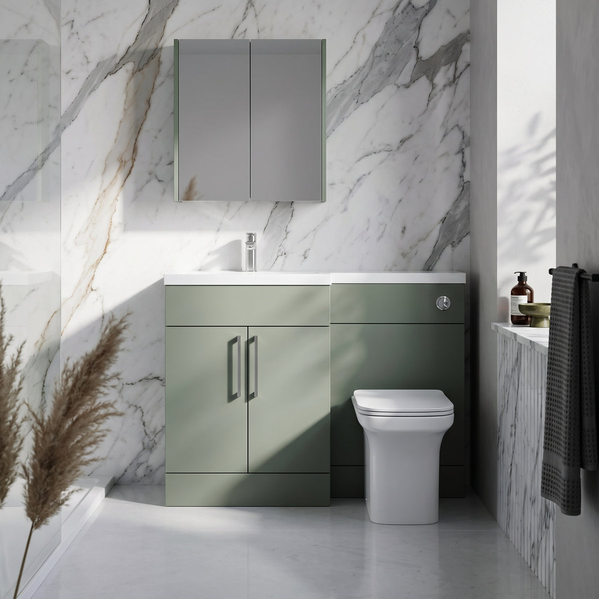 Fairford Union Style Slab Matt Lux Green 1100mm L Shape Left Hand Combination Pack