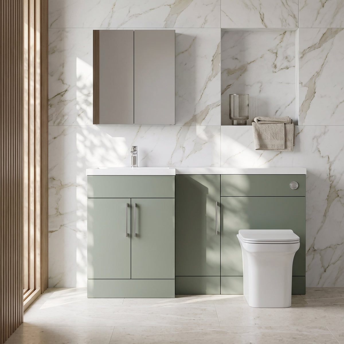 Fairford Union Style Slab Matt Lux Green 1500mm L Shape Left Hand Combination Pack