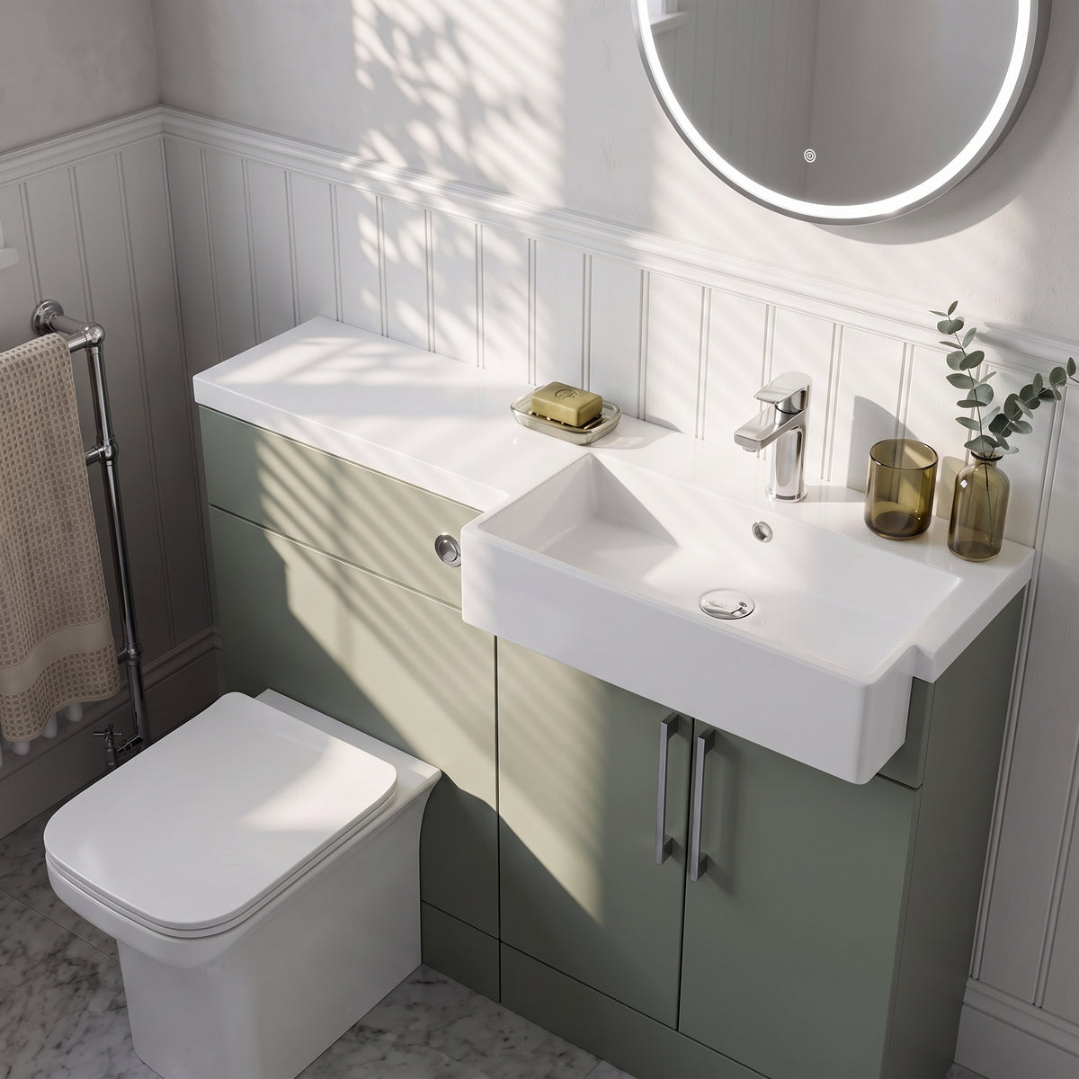 Fairford Union Style Slab Matt Lux Green 1100mm Square Semi Recessed Basin Right Hand Combination Pack