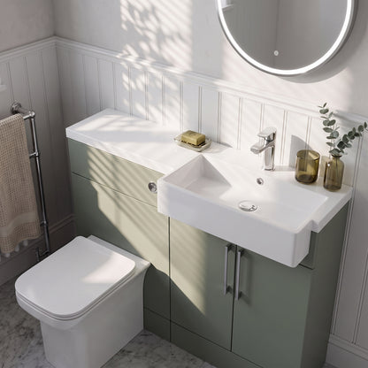 Fairford Union Style Slab Matt Lux Green 1100mm Square Semi Recessed Basin Right Hand Combination Pack