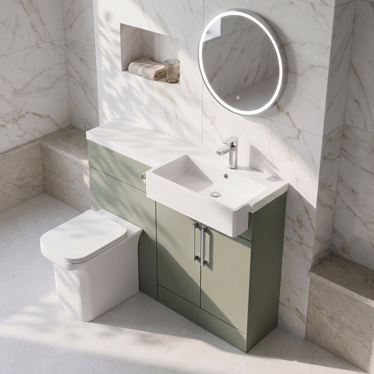 Fairford Union Style Slab Matt Lux Green 1100mm Square Semi Recessed Basin Right Hand Combination Pack