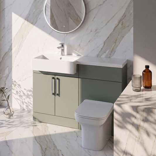 Fairford Union Style Slab Matt Lux Green 1100mm Square Semi Recessed Basin Left Hand Combination Pack