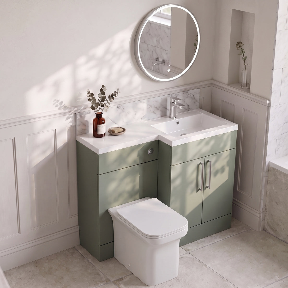 Fairford Union Style Slab Matt Lux Green 1200mm L Shape Right Hand Combination Pack