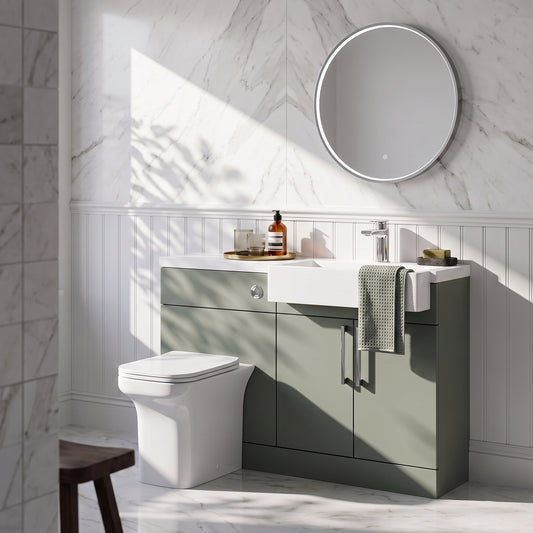 Fairford Union Style Slab Matt Lux Green 1100mm Square Semi Recessed Basin Right Hand Combination Pack