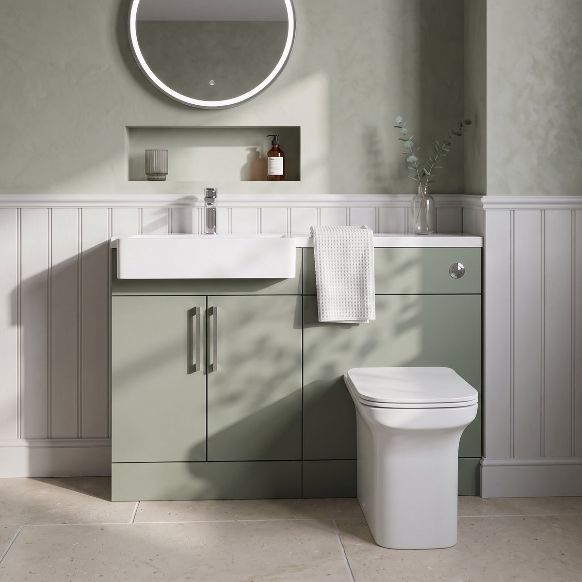 Fairford Union Style Slab Matt Lux Green 1100mm Square Semi Recessed Basin Left Hand Combination Pack