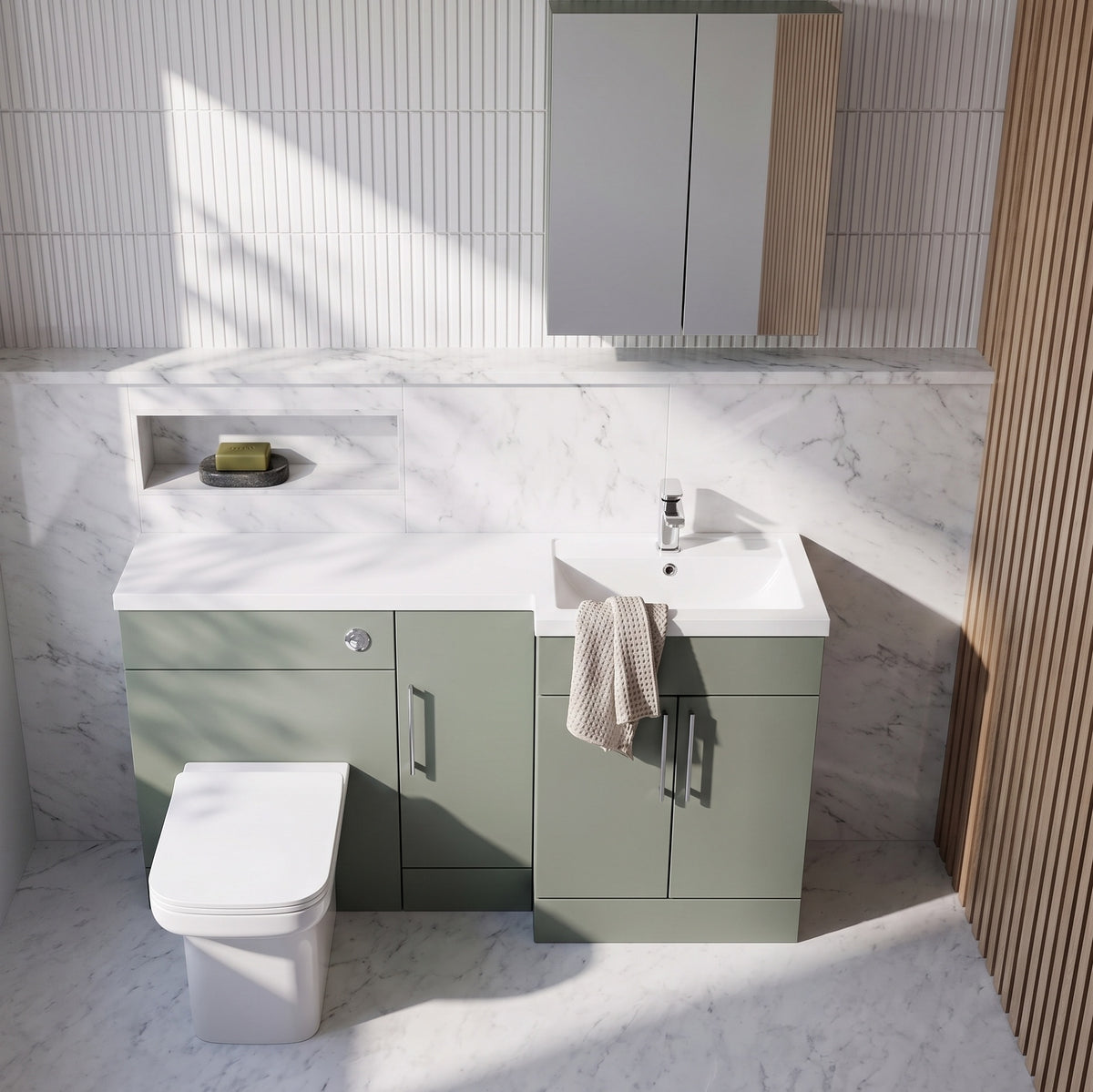 Fairford Union Style Slab Matt Lux Green 1500mm L Shape Right Hand Combination Pack