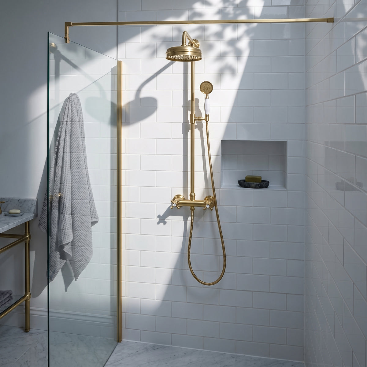 Fairford Winchester Brushed Brass Single Outlet Bar Valve Shower Kit