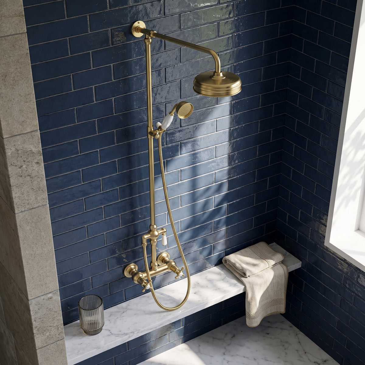 Fairford Winchester Brushed Brass Single Outlet Bar Valve Shower Kit