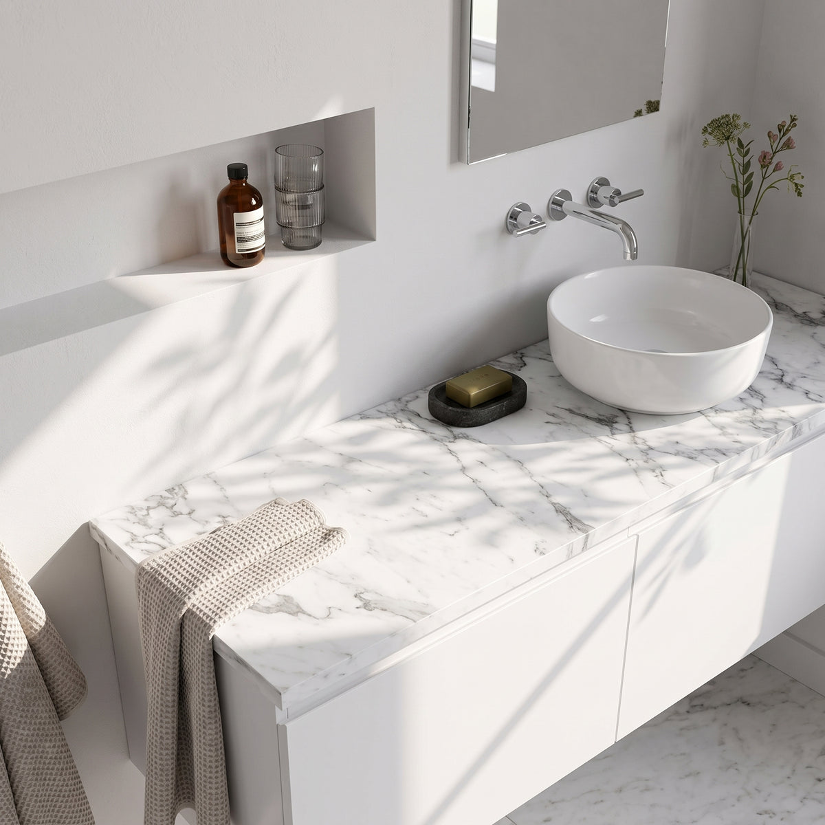 Fairford Carrera Marble Laminate Worktop 1200 x 390 x 22mm