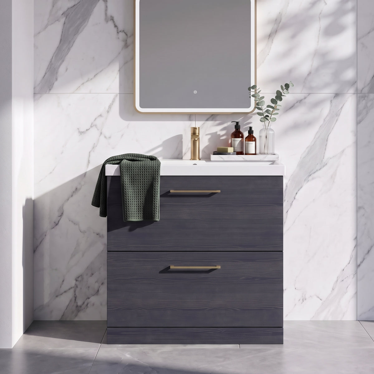 Fairford Aspri 800mm Charcoal Black 2-Drawer Floorstanding Vanity Unit