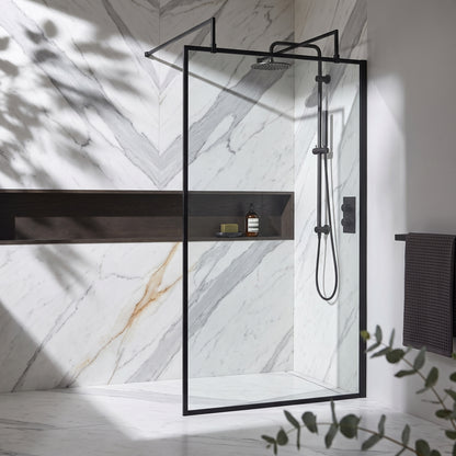 Fairford 1000mm 8mm Matt Black Framed Wetroom Screen, 2 Support Arms