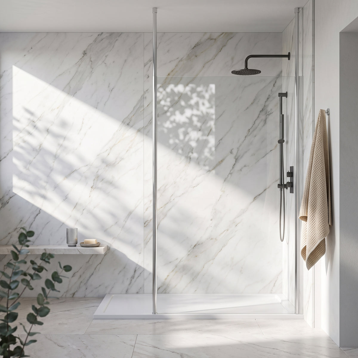 Fairford 1000mm 8mm Wetroom Screen, 2 Ceiling Posts, 1950mm
