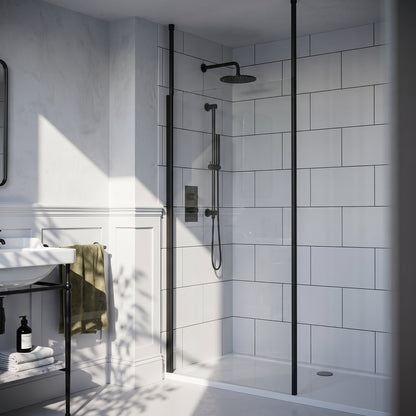 Fairford 1000mm 8mm Matt Black Framed Wetroom Screen, 2 Ceiling Posts