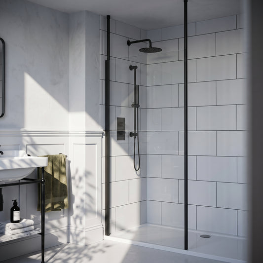 Fairford 1000mm 8mm Matt Black Framed Wetroom Screen, 2 Ceiling Posts
