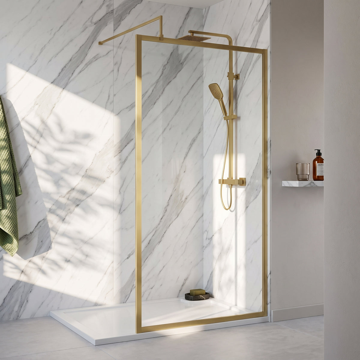 Fairford 1000mm Brushed Brass Fully Framed 8mm Wetroom Screen - 1850mm High