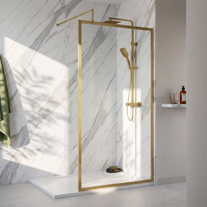 Fairford 1000mm Brushed Brass Fully Framed 8mm Wetroom Screen - 1850mm High