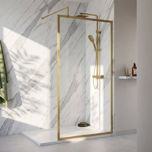 Fairford 1000mm Brushed Brass Fully Framed 8mm Wetroom Screen - 1850mm High