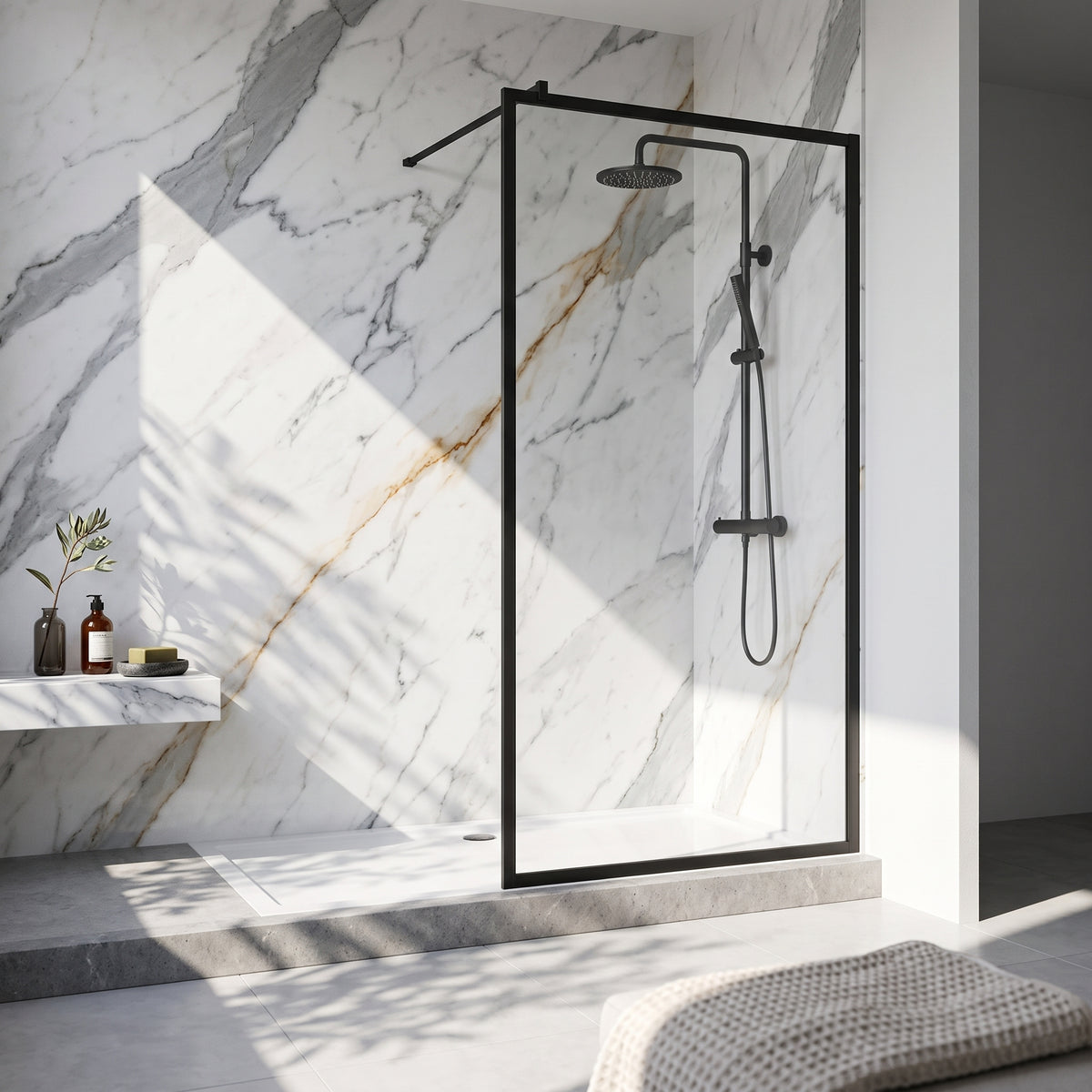 Fairford 1000mm Matt Black Fully Framed 8mm Wetroom Screen - 1850mm High
