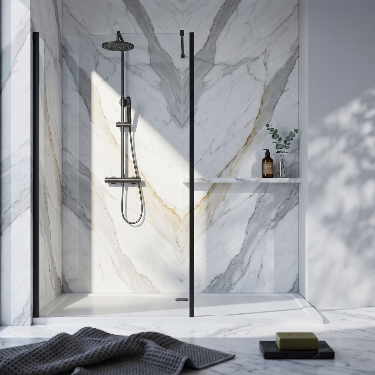 Fairford 1000mm Matt Black Vertically Framed 8mm Wetroom Screen - 1850mm High