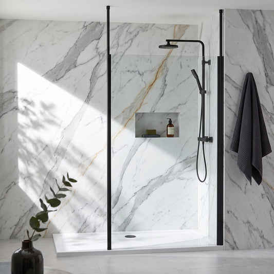Fairford 1100mm 8mm Matt Black Framed Wetroom Screen, 2 Ceiling Posts
