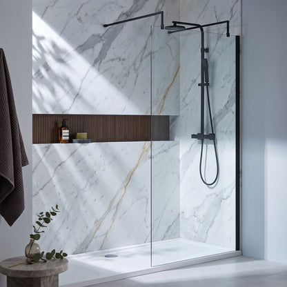 Fairford 1100mm 8mm Matt Black Framed Wetroom Screen, 2 Support Arms