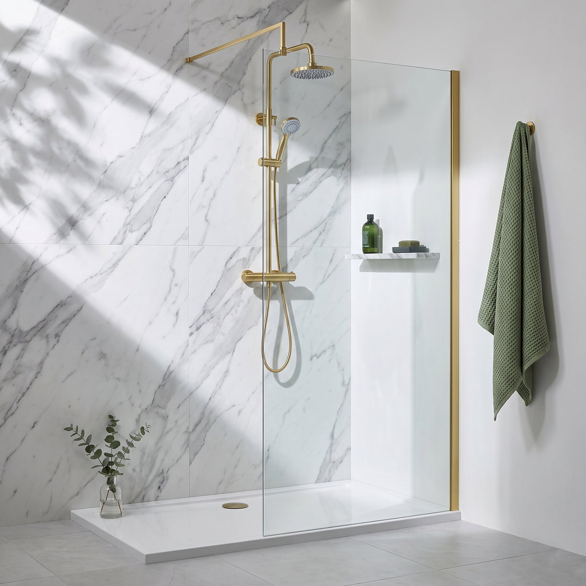 Fairford 1100mm Brushed Brass 8mm Wetroom Screen - 1850mm High