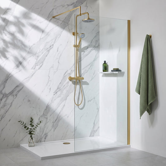 Fairford 1100mm Brushed Brass 8mm Wetroom Screen - 1850mm High