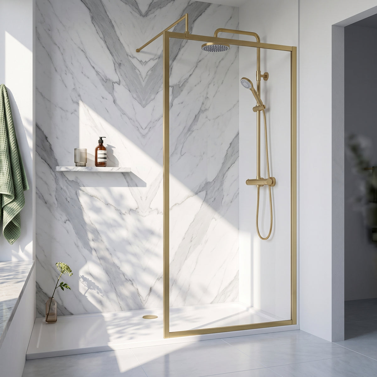 Fairford 1100mm Brushed Brass Fully Framed 8mm Wetroom Screen - 1850mm High