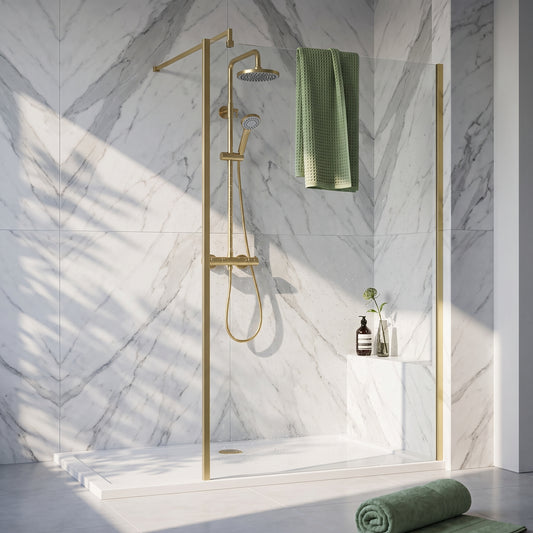Fairford 1100mm Brushed Brass Vertically Framed 8mm Wetroom Screen - 1850mm High