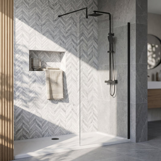 Fairford 1100mm Matt Black 8mm Wetroom Screen - 1850mm High