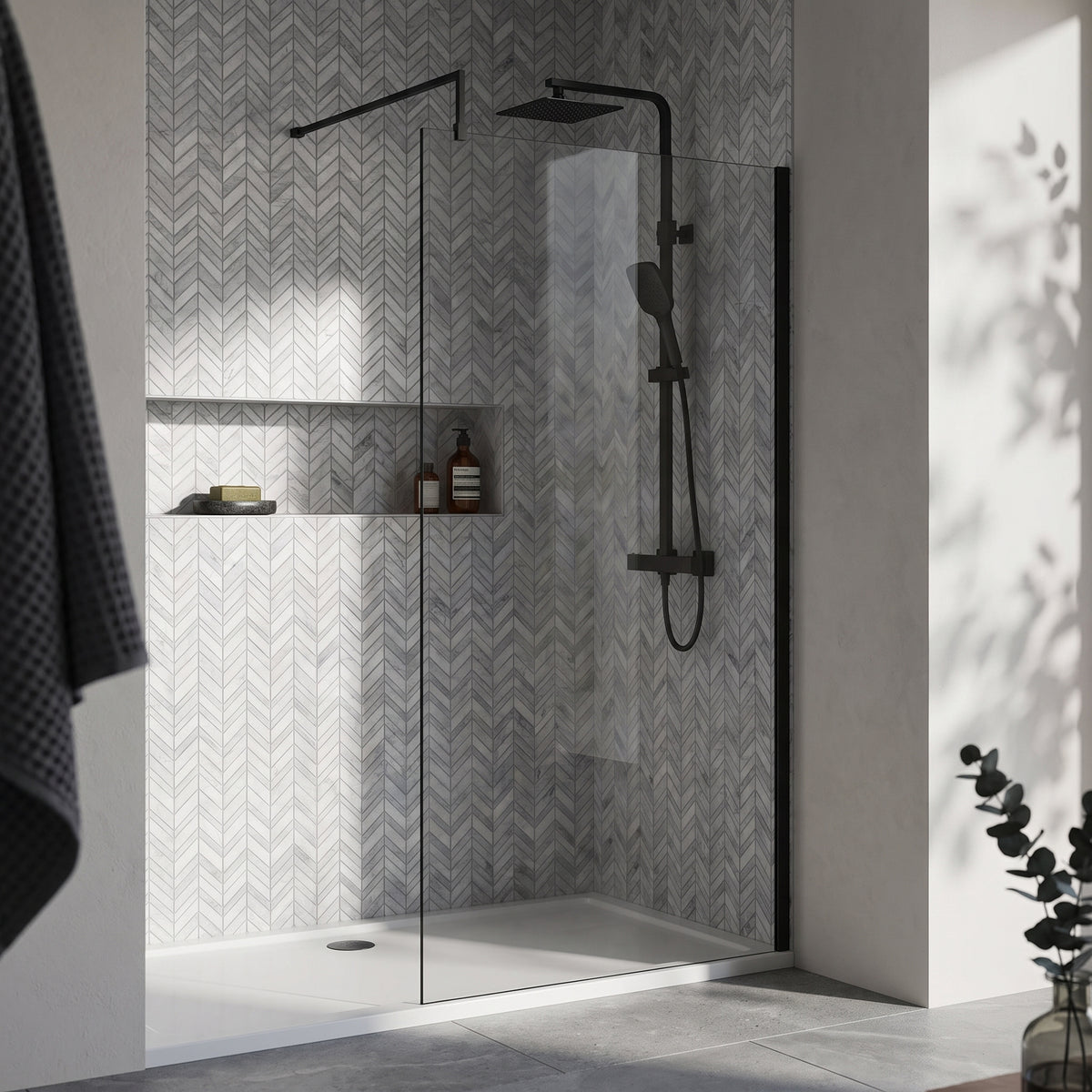 Fairford 1200mm 8mm Matt Black Framed Wetroom Screen