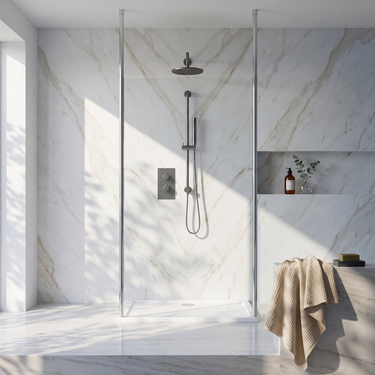 Fairford 1200mm 8mm Wetroom Screen, 2 Ceiling Posts, 1950mm