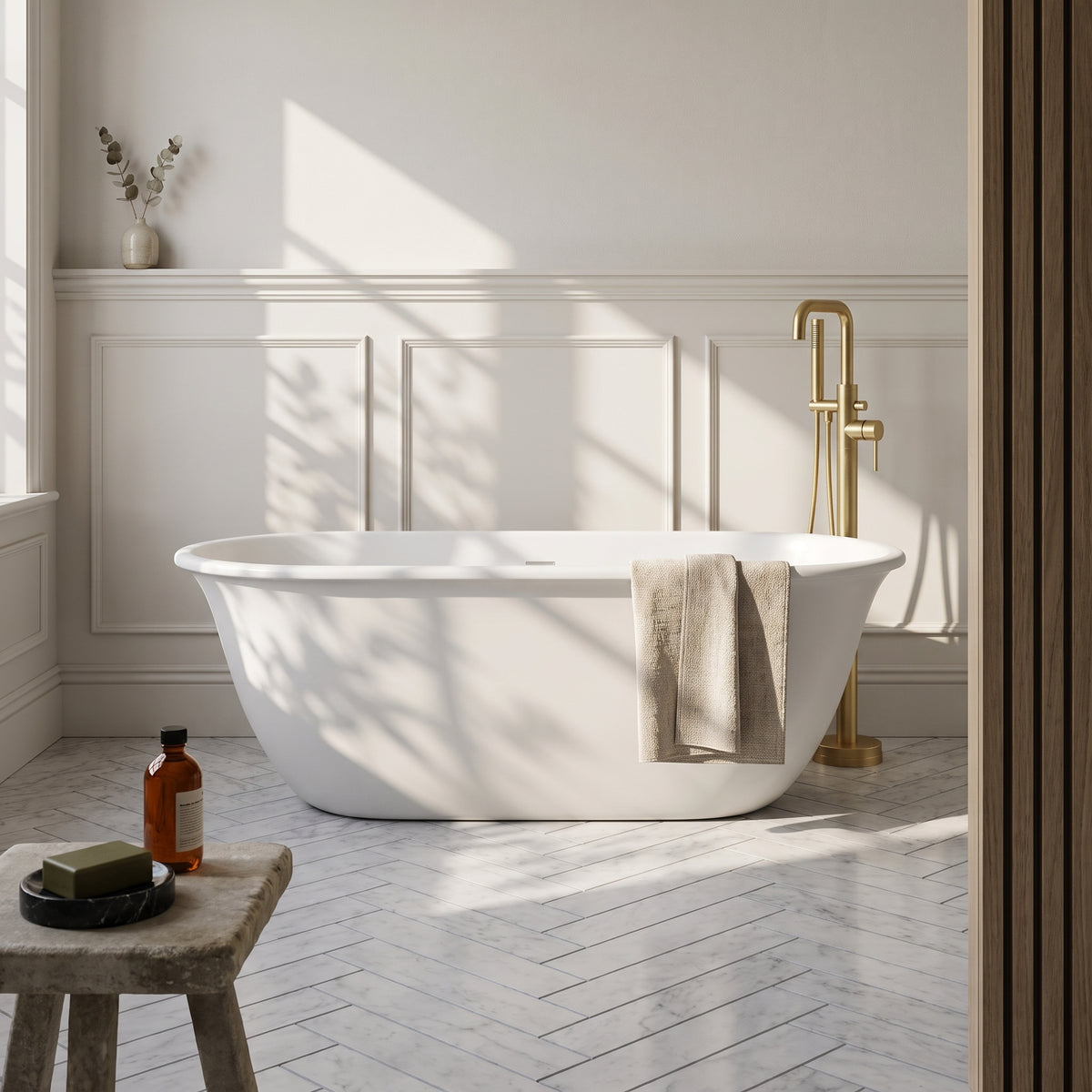 Fairford Omnia 1680 x 750 x 570mm Matt Solid Surface Freestanding Bath