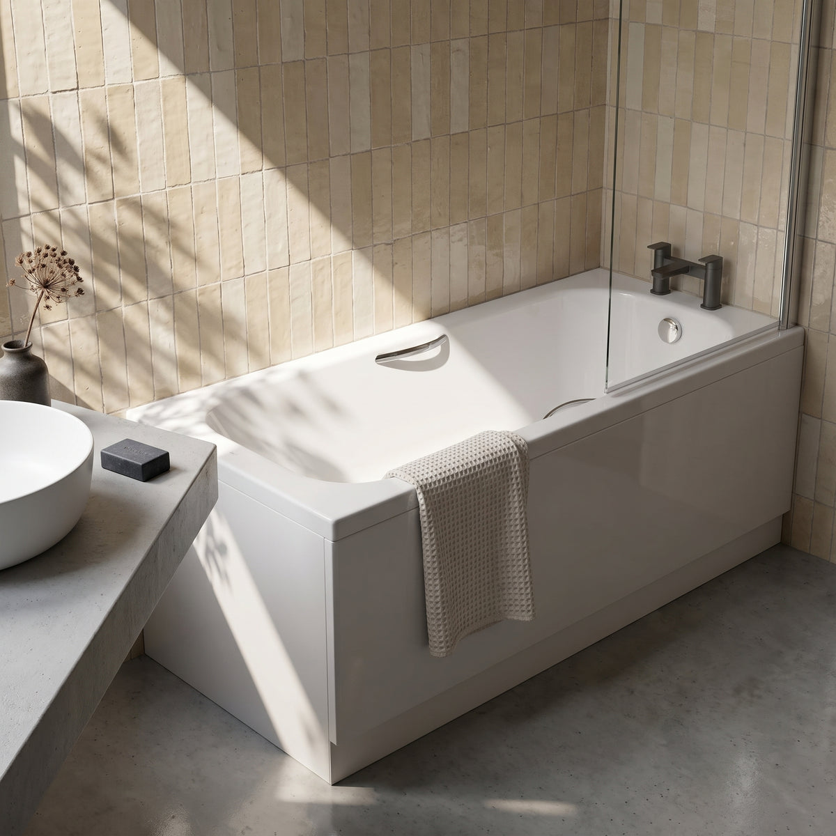 1500 x 700mm Steel Bath Twin Grips, 2TH, Anti Slip