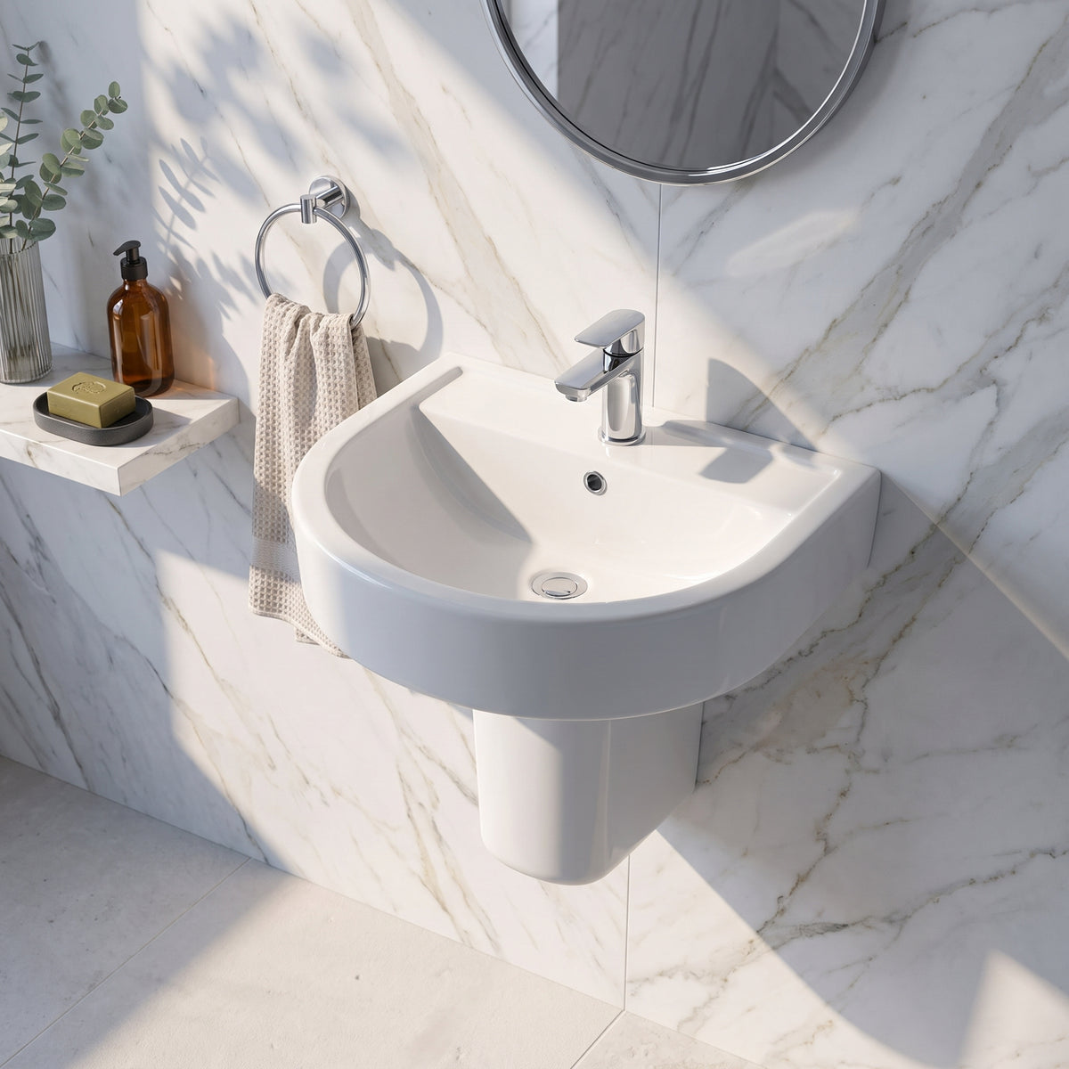 Fairford Handel 520mm 1TH Basin and Semi Pedestal
