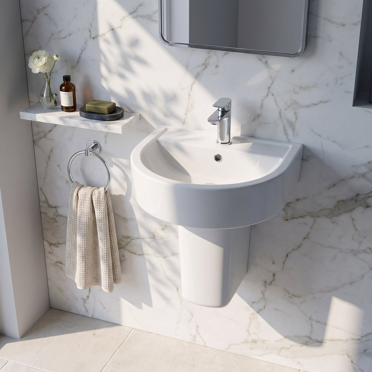 Fairford Handel 420mm 1TH Basin and Semi Pedestal