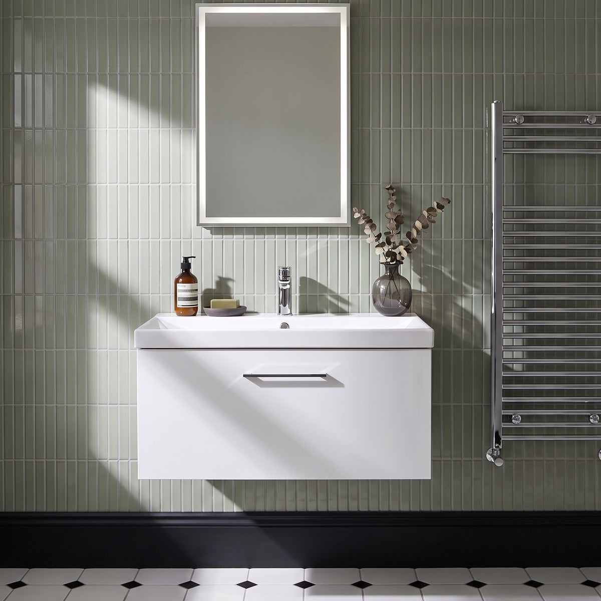 Fairford Aspri 800mm Gloss White 1-Drawer Wall Hung Vanity